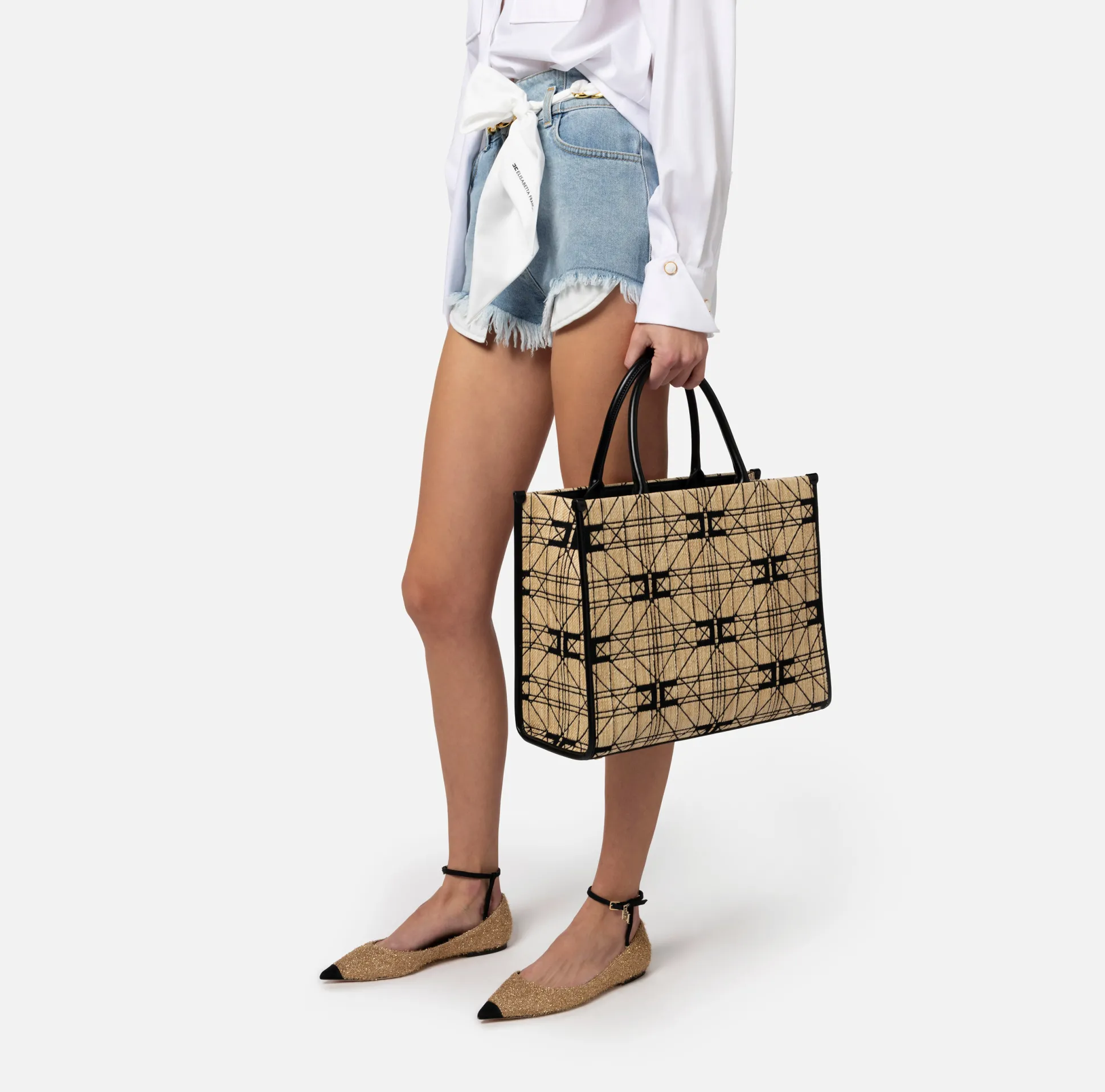 Elisabetta Franchi Borse A Mano^Shopper Grande In Rafia