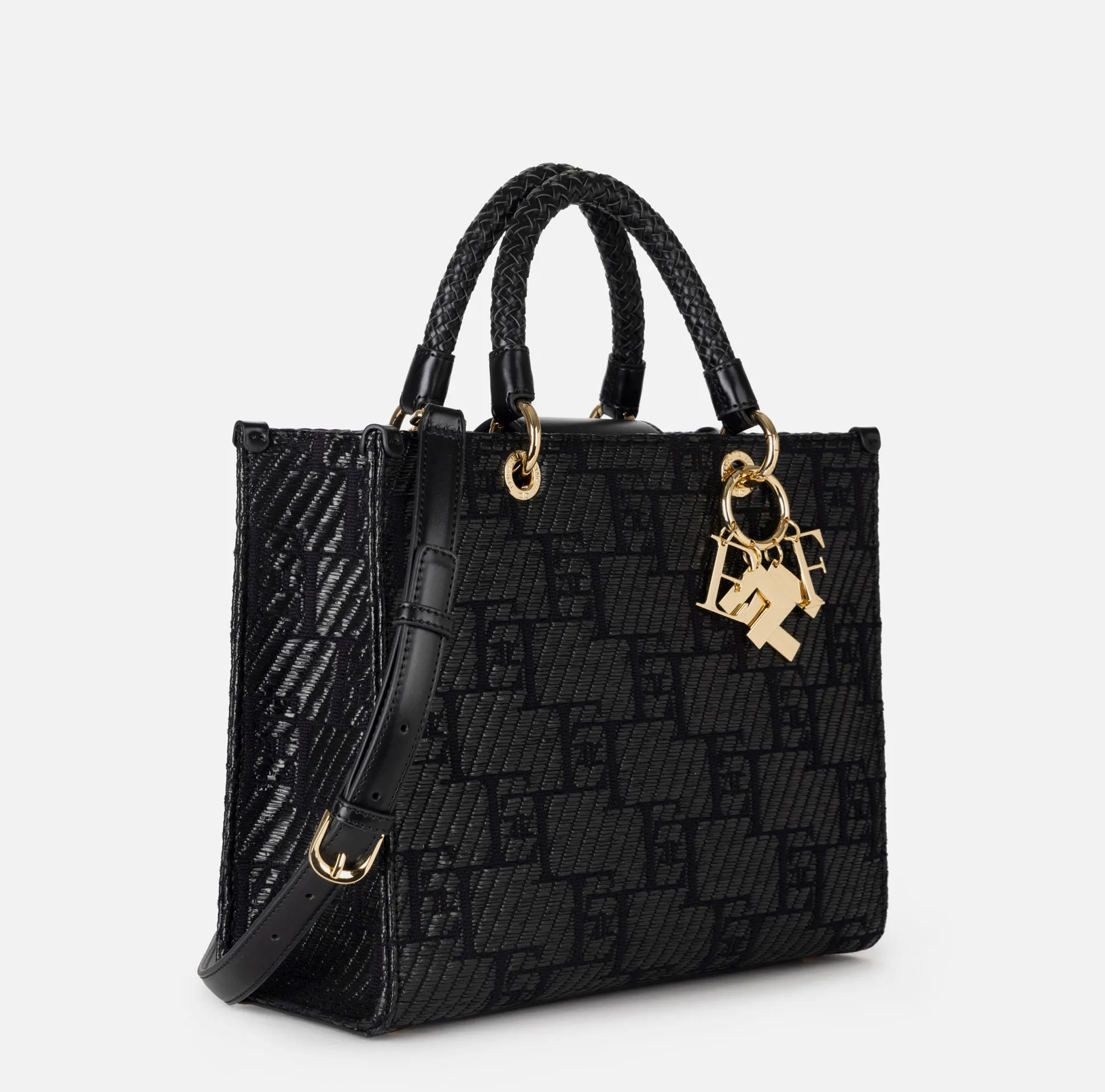 Elisabetta Franchi Borse A Mano^Shopper Media In Rafia Jacquard Con Charms