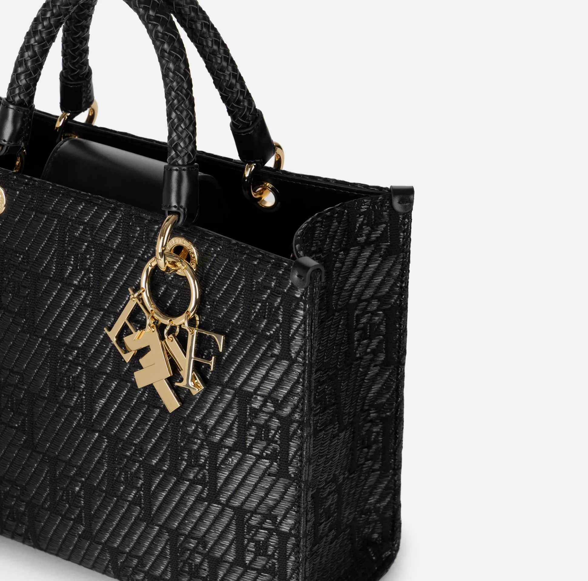 Elisabetta Franchi Borse A Mano^Shopper Media In Rafia Jacquard Con Charms