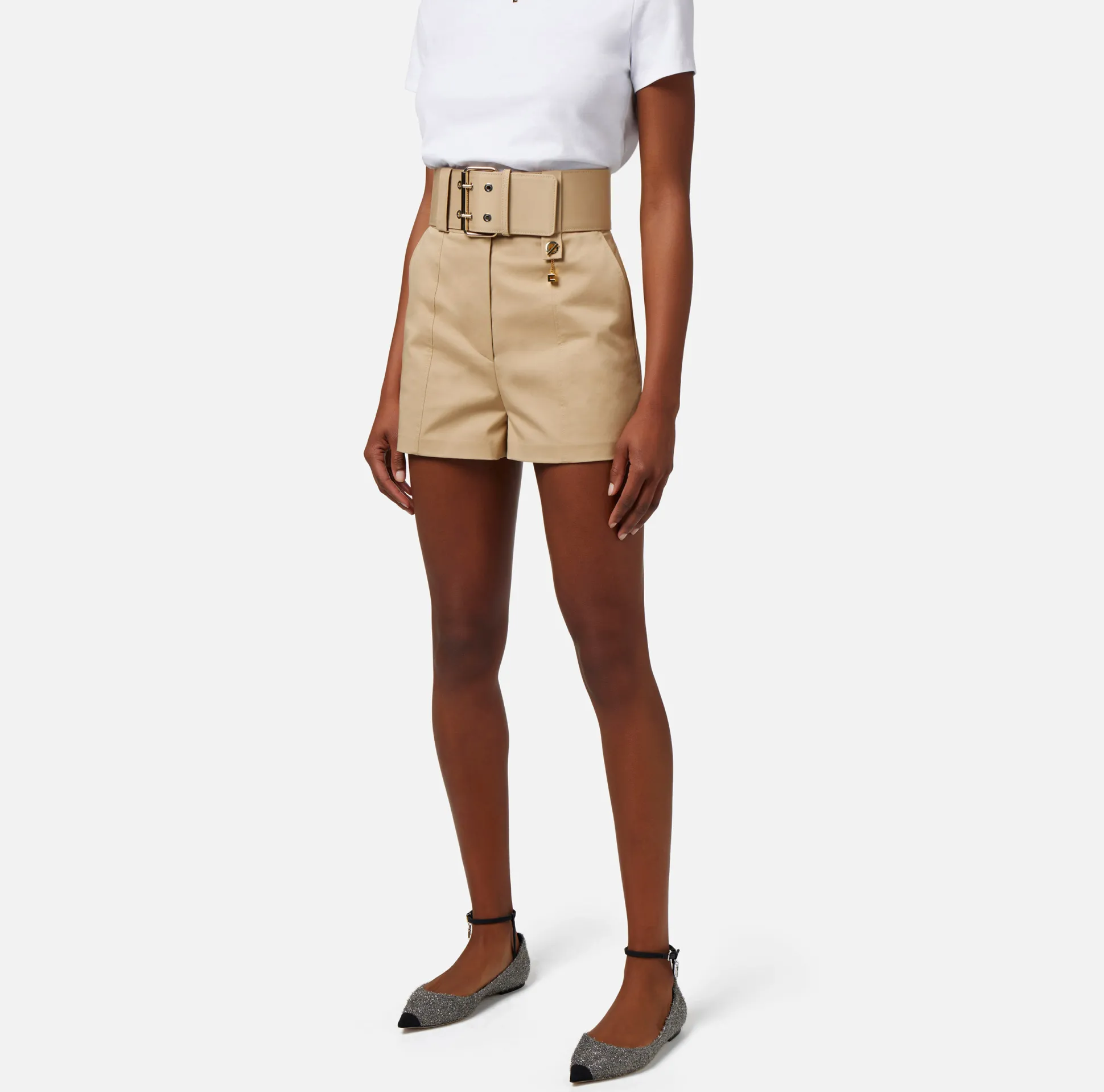 Elisabetta Franchi Pantaloni E Shorts^Shorts In Cotone Stretch Con Cintura