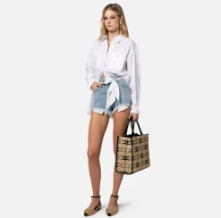 Elisabetta Franchi Pantaloni E Shorts^Shorts In Denim Con Cintura Foulard