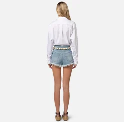 Elisabetta Franchi Pantaloni E Shorts^Shorts In Denim Con Cintura Foulard