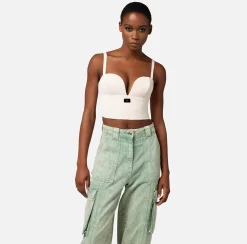 Elisabetta Franchi Top, T-Shirt & Body^Top Bustier In Crepe Stretch Con Placca Logo Smaltata