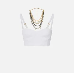 Elisabetta Franchi Top, T-Shirt & Body^Top Bustier In Doppio Crepe Stretch Con Collana