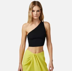 Elisabetta Franchi Top, T-Shirt & Body^Top Cropped Asimmetrico In Maglia A Costine