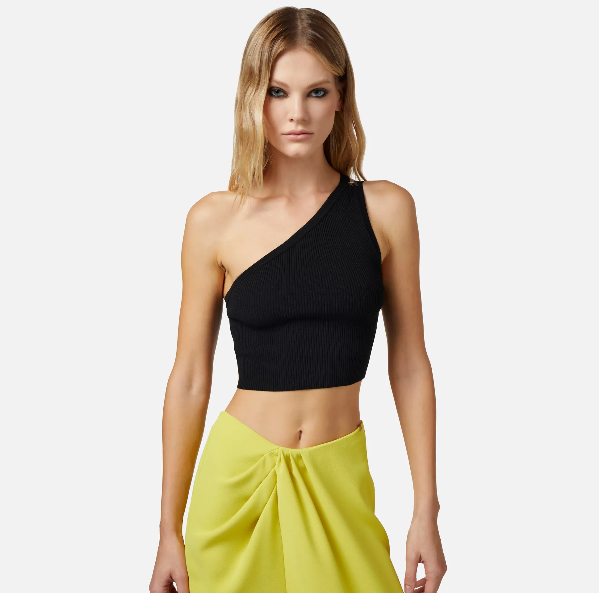 Elisabetta Franchi Top, T-Shirt & Body^Top Cropped Asimmetrico In Maglia A Costine