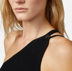Elisabetta Franchi Top, T-Shirt & Body^Top Cropped Asimmetrico In Maglia A Costine