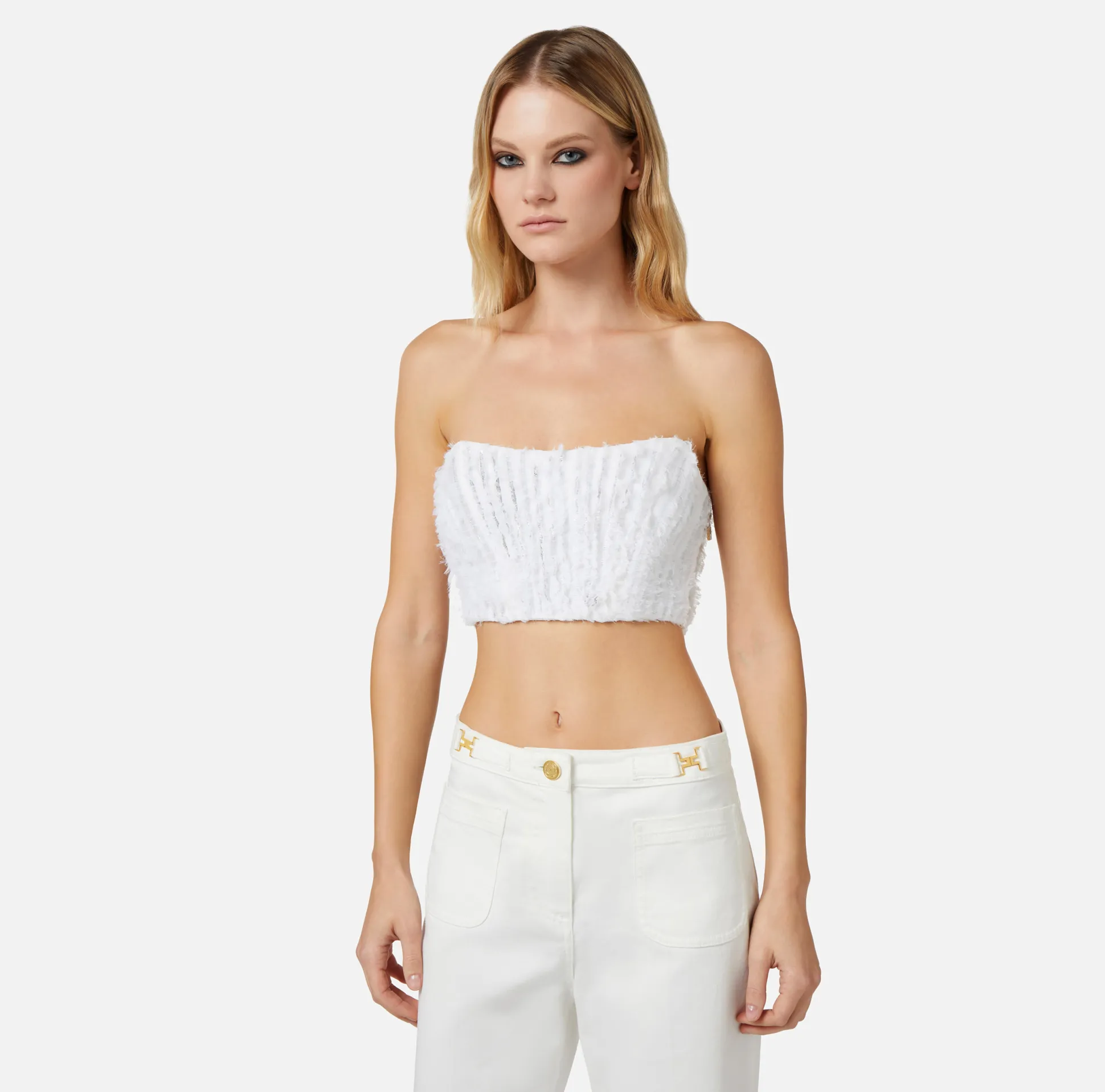 Elisabetta Franchi Top, T-Shirt & Body^Top Cropped In Organza Sfrangiata
