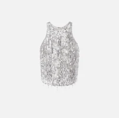 Elisabetta Franchi Top, T-Shirt & Body^Top Cropped In Tulle Con Frange Di Perline E Paillettes