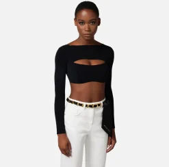 Elisabetta Franchi Top, T-Shirt & Body^Top Cropped In Viscosa Con Cut Out