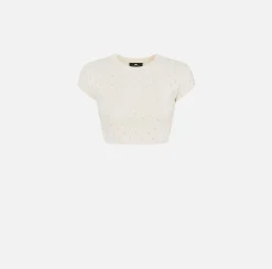 Elisabetta Franchi Top, T-Shirt & Body^Top Cropped In Viscosa Con Lettering In Strass