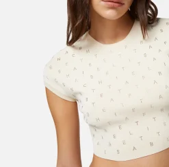 Elisabetta Franchi Top, T-Shirt & Body^Top Cropped In Viscosa Con Lettering In Strass