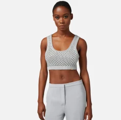 Elisabetta Franchi Top, T-Shirt & Body^Top In Cotone Punto Rete Con Strass