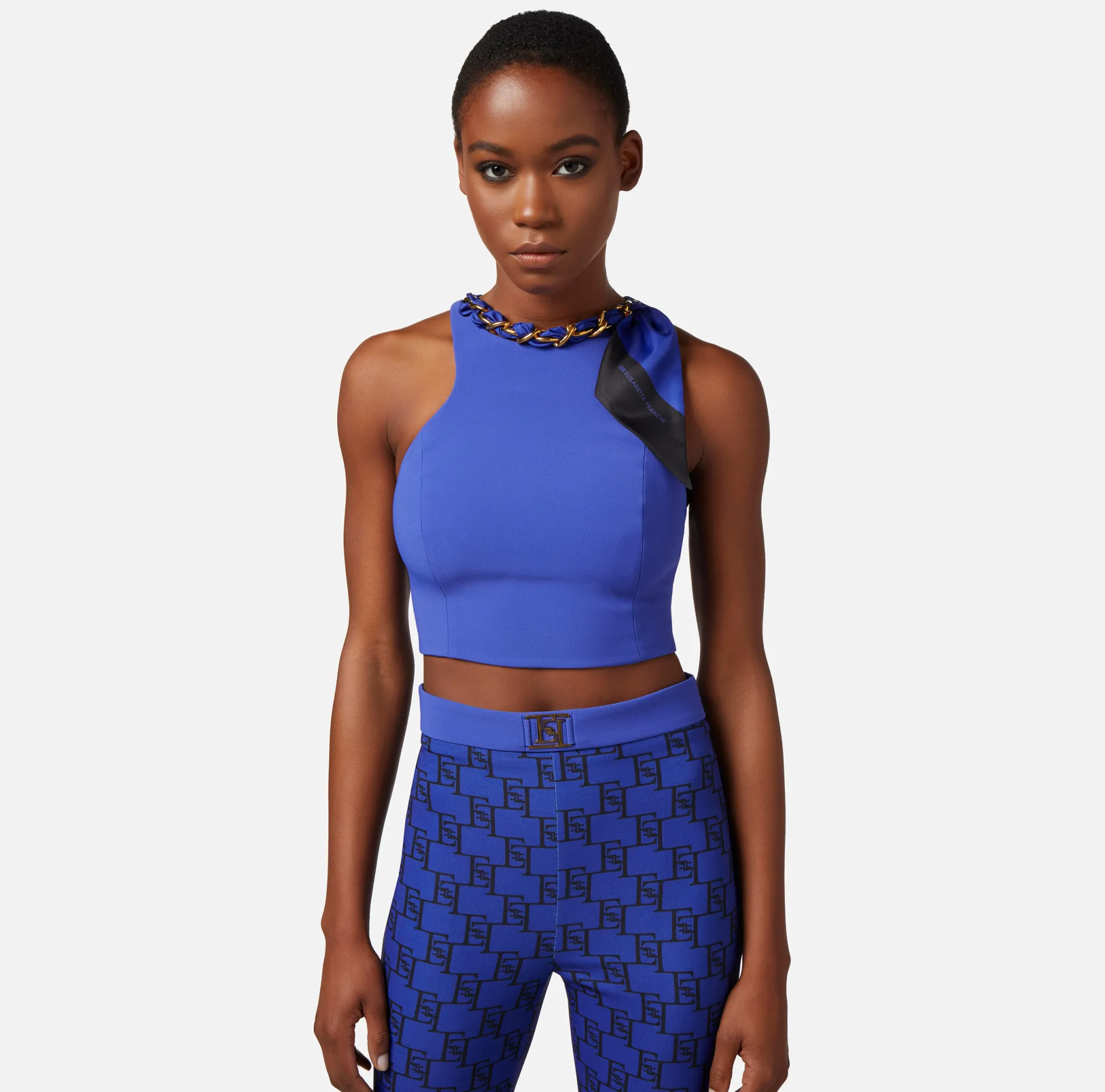 Elisabetta Franchi Top, T-Shirt & Body^Top In Crepe Stretch Con Catena Foulard