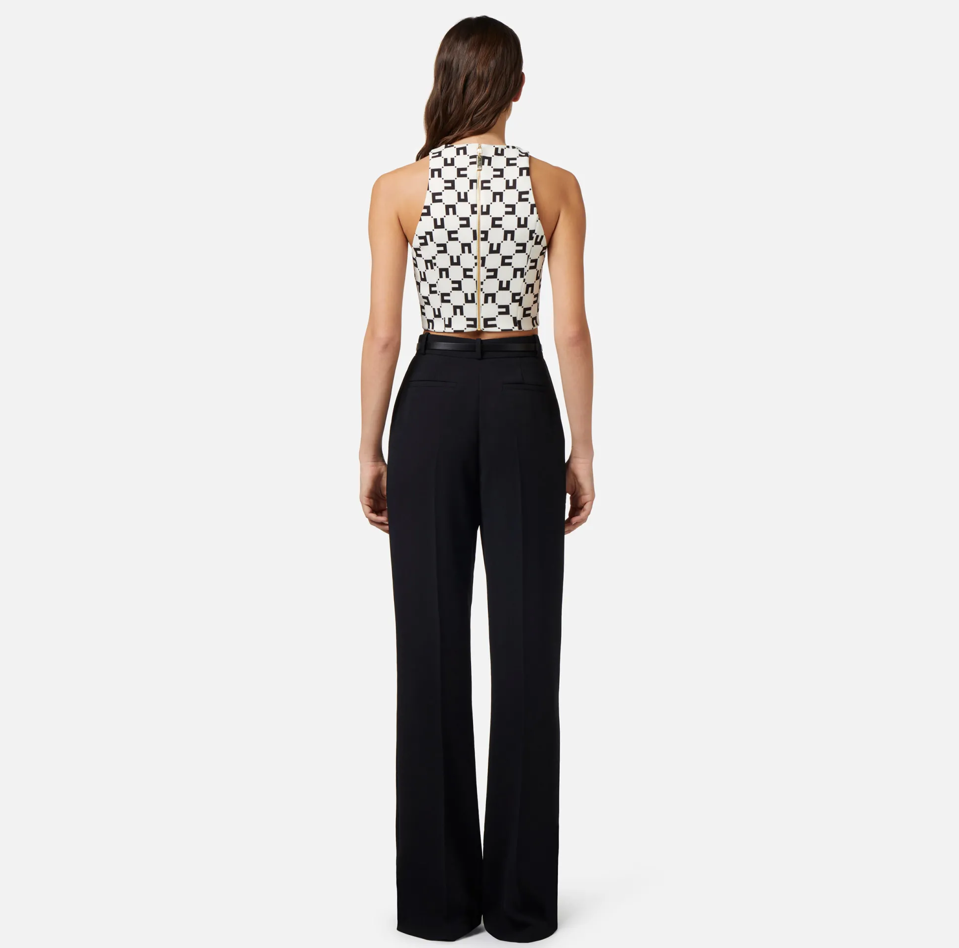 Elisabetta Franchi Top, T-Shirt & Body^Top In Crepe Stretch Stampa Logo Con Catena Foulard