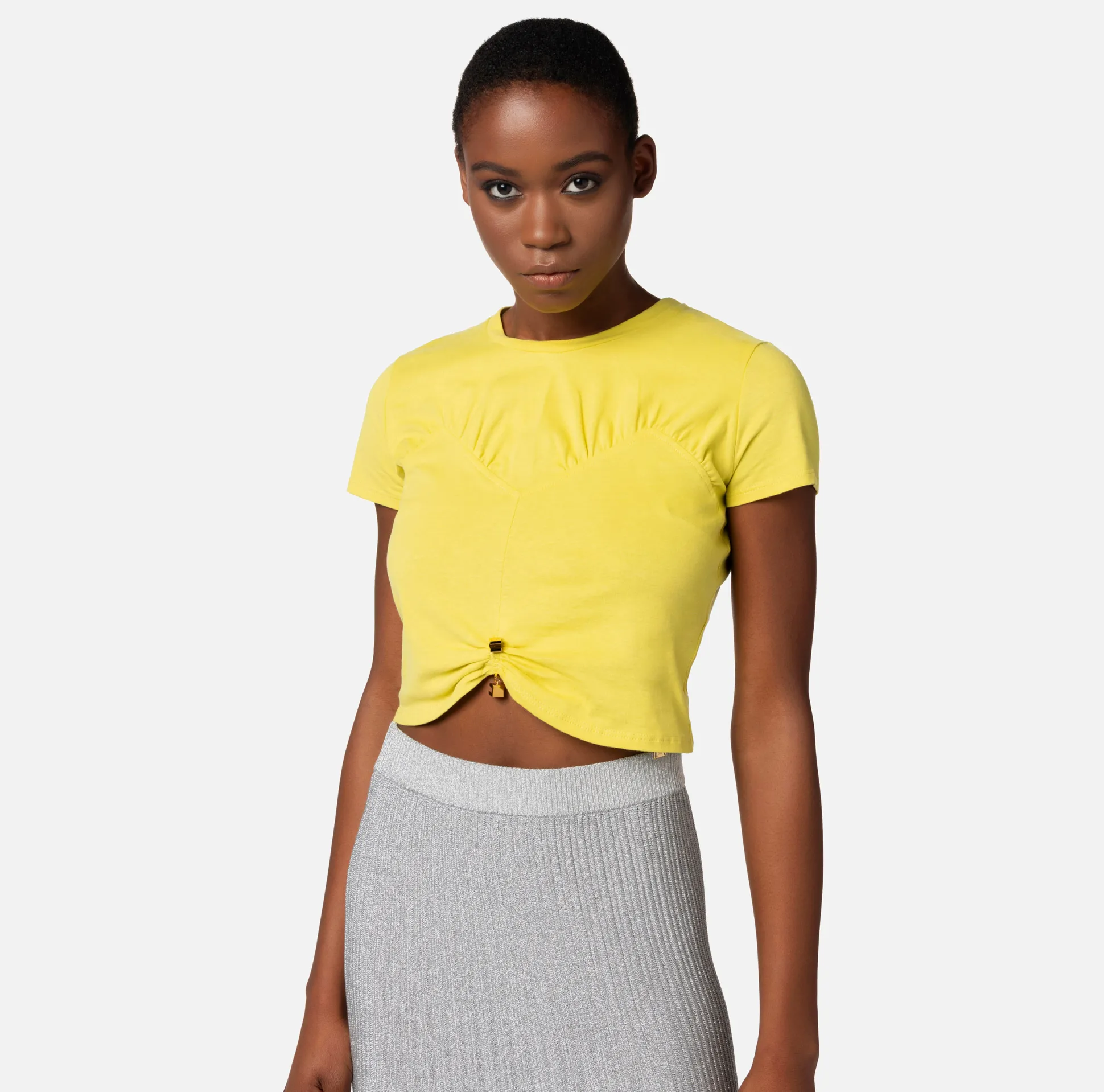 Elisabetta Franchi Top, T-Shirt & Body^T-Shirt Cropped In Jersey Con Arriccio
