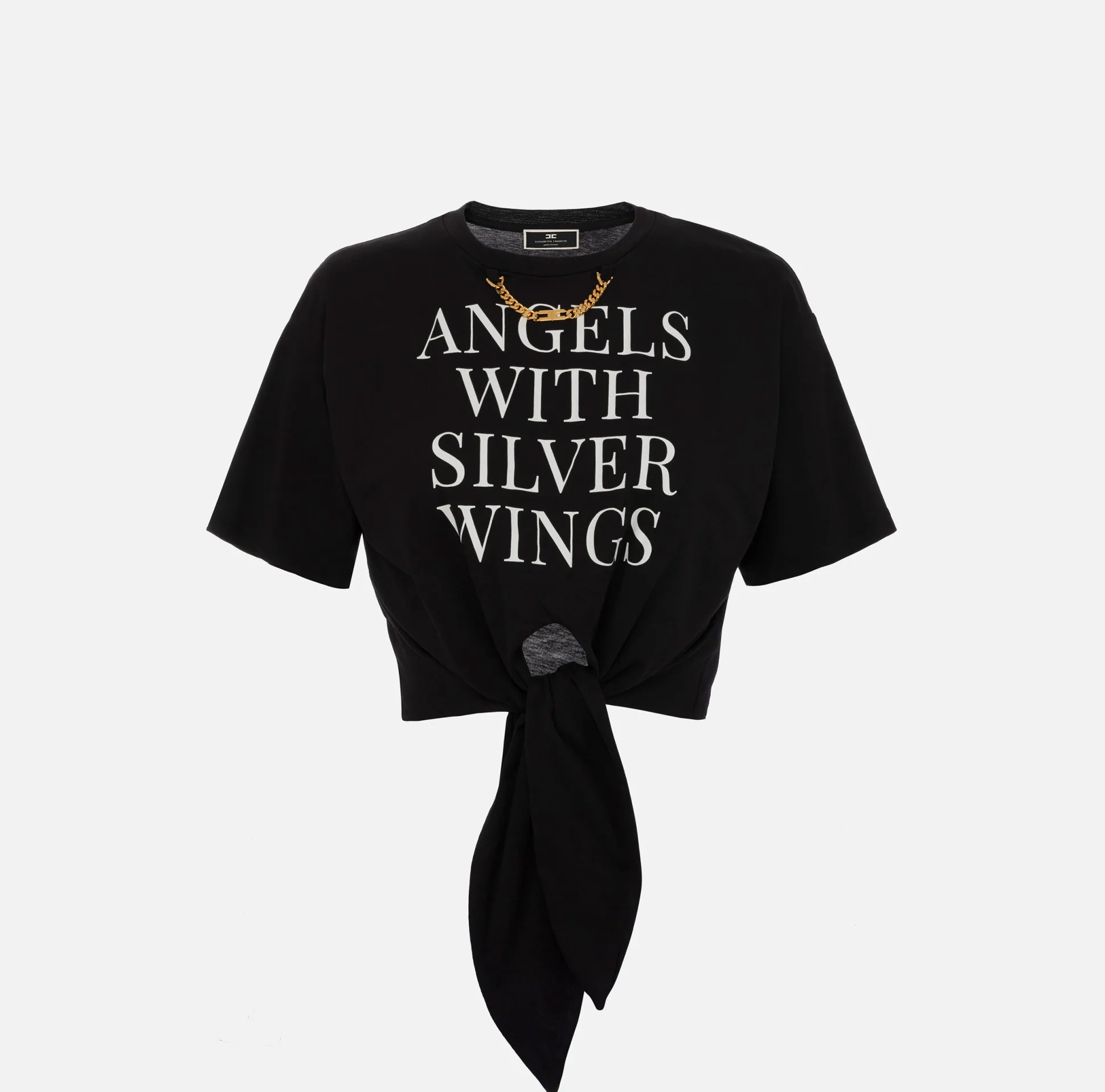 Elisabetta Franchi Top, T-Shirt & Body^T-Shirt Cropped In Jersey Con Nodo E Stampa
