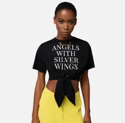Elisabetta Franchi Top, T-Shirt & Body^T-Shirt Cropped In Jersey Con Nodo E Stampa