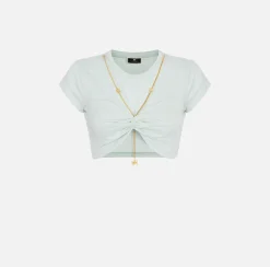 Elisabetta Franchi Top, T-Shirt & Body^T-Shirt Cropped In Jersey Con Nodo