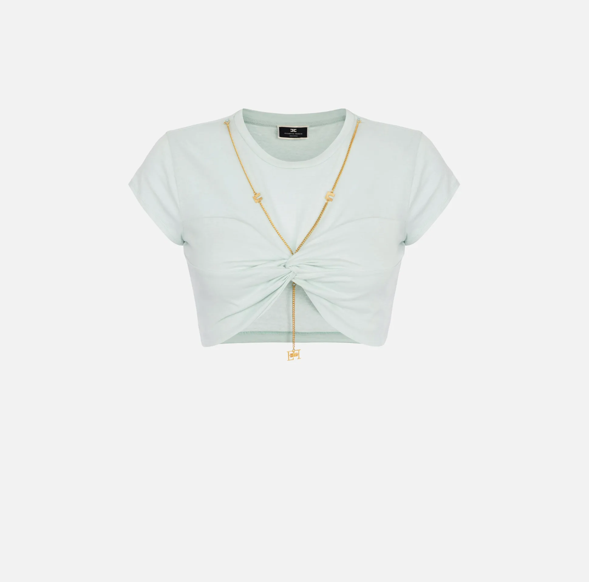 Elisabetta Franchi Top, T-Shirt & Body^T-Shirt Cropped In Jersey Con Nodo