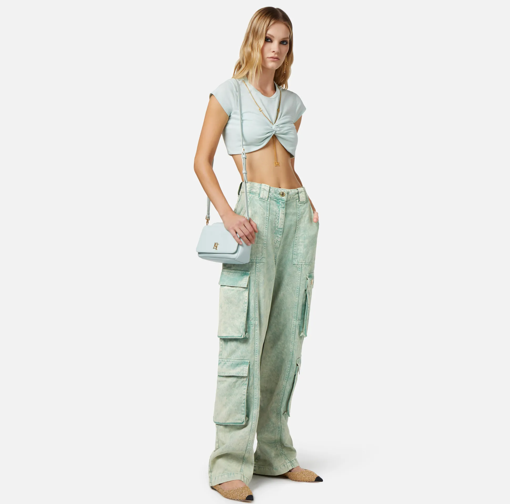 Elisabetta Franchi Top, T-Shirt & Body^T-Shirt Cropped In Jersey Con Nodo