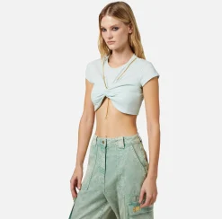 Elisabetta Franchi Top, T-Shirt & Body^T-Shirt Cropped In Jersey Con Nodo