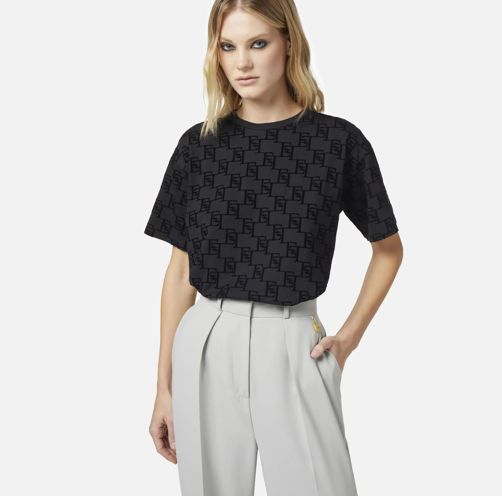 Elisabetta Franchi Top, T-Shirt & Body^T-Shirt In Jersey Stampa Logo Flock