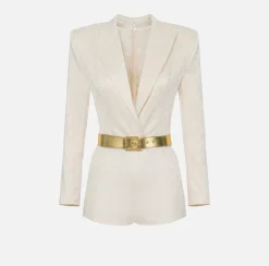 Elisabetta Franchi Tute^Tuta Corta In Raso Jacquard Con Cintura