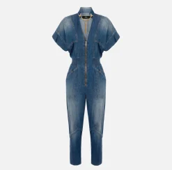 Elisabetta Franchi Tute^Tuta In Denim Con Gemello Nello Scollo