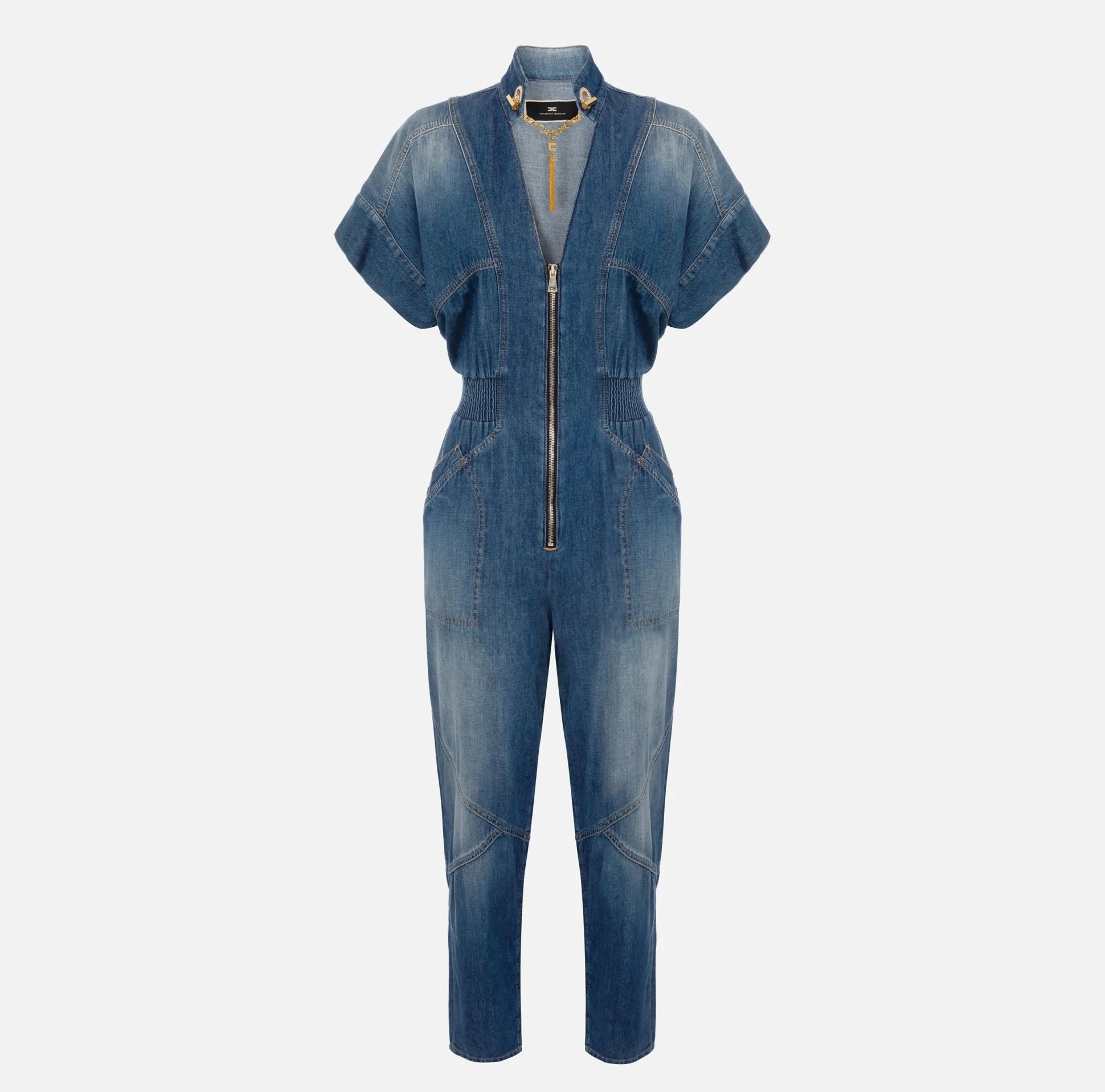 Elisabetta Franchi Tute^Tuta In Denim Con Gemello Nello Scollo