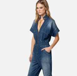 Elisabetta Franchi Tute^Tuta In Denim Con Gemello Nello Scollo