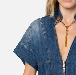 Elisabetta Franchi Tute^Tuta In Denim Con Gemello Nello Scollo