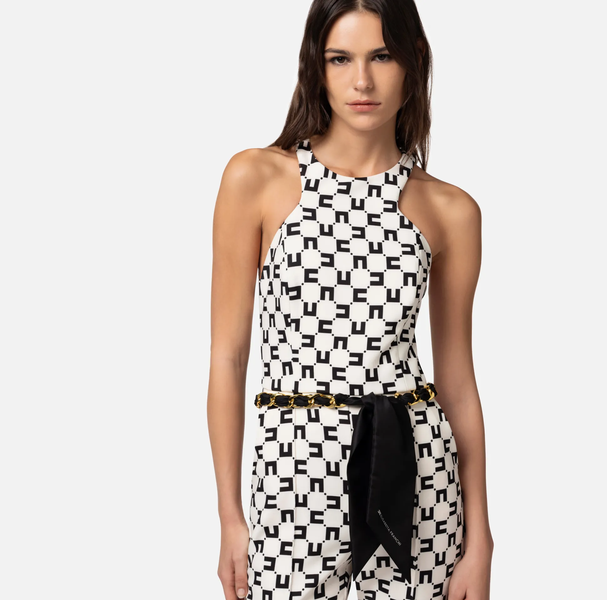 Elisabetta Franchi Tute^Tuta In Doppio Crepe Stampa Logo Con Cintura Catena