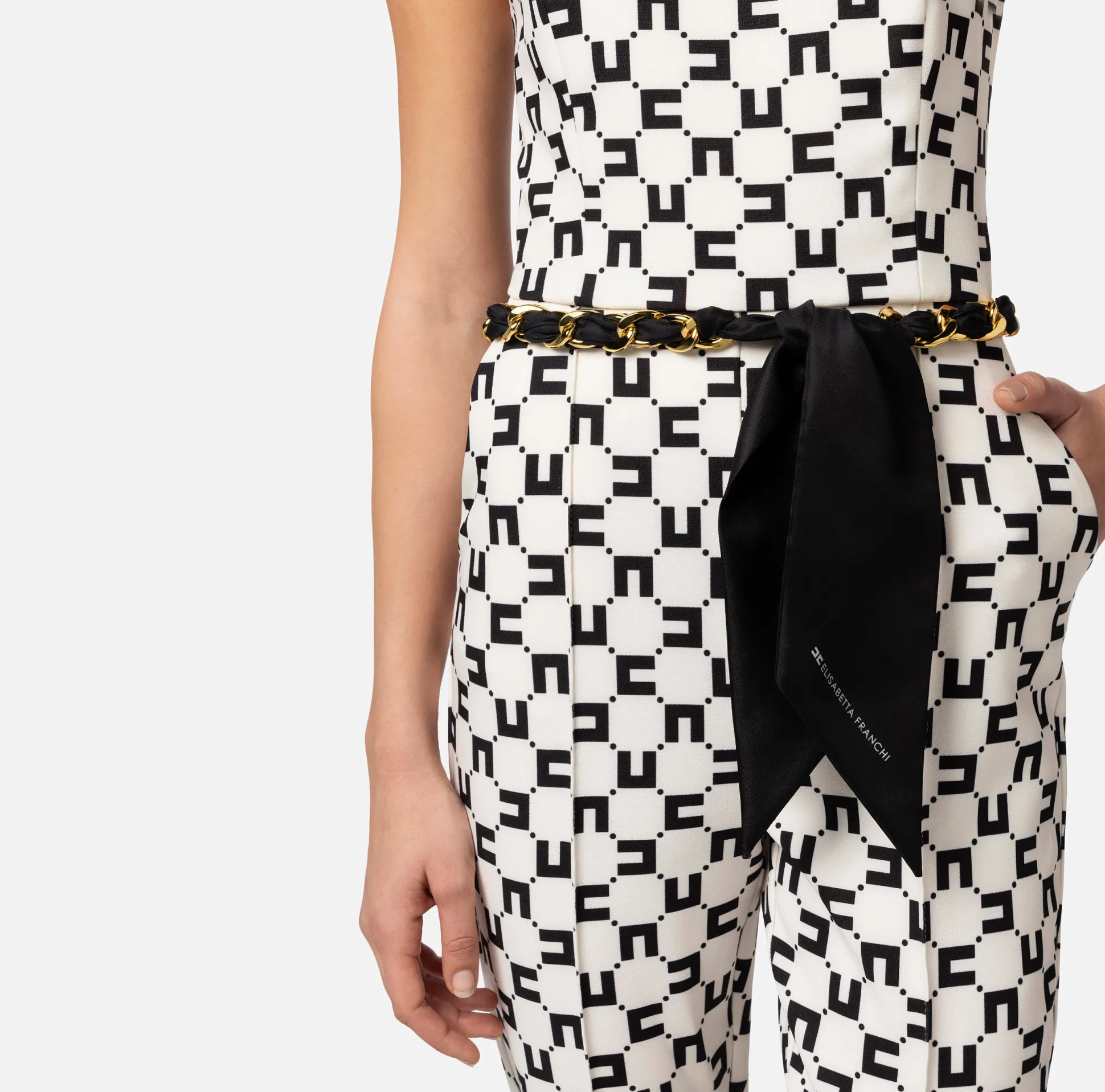 Elisabetta Franchi Tute^Tuta In Doppio Crepe Stampa Logo Con Cintura Catena
