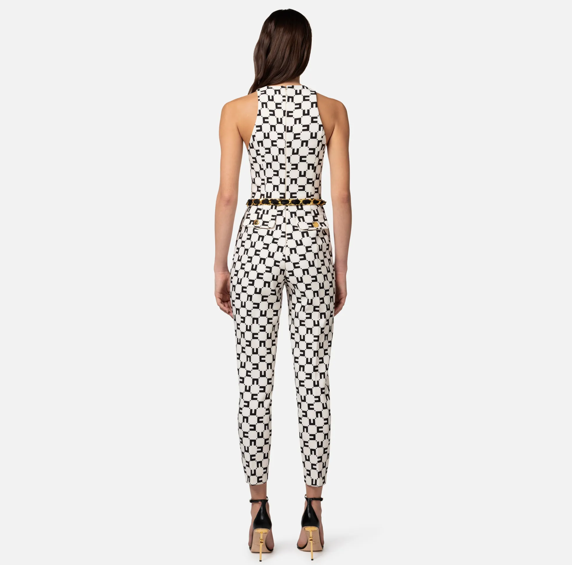 Elisabetta Franchi Tute^Tuta In Doppio Crepe Stampa Logo Con Cintura Catena
