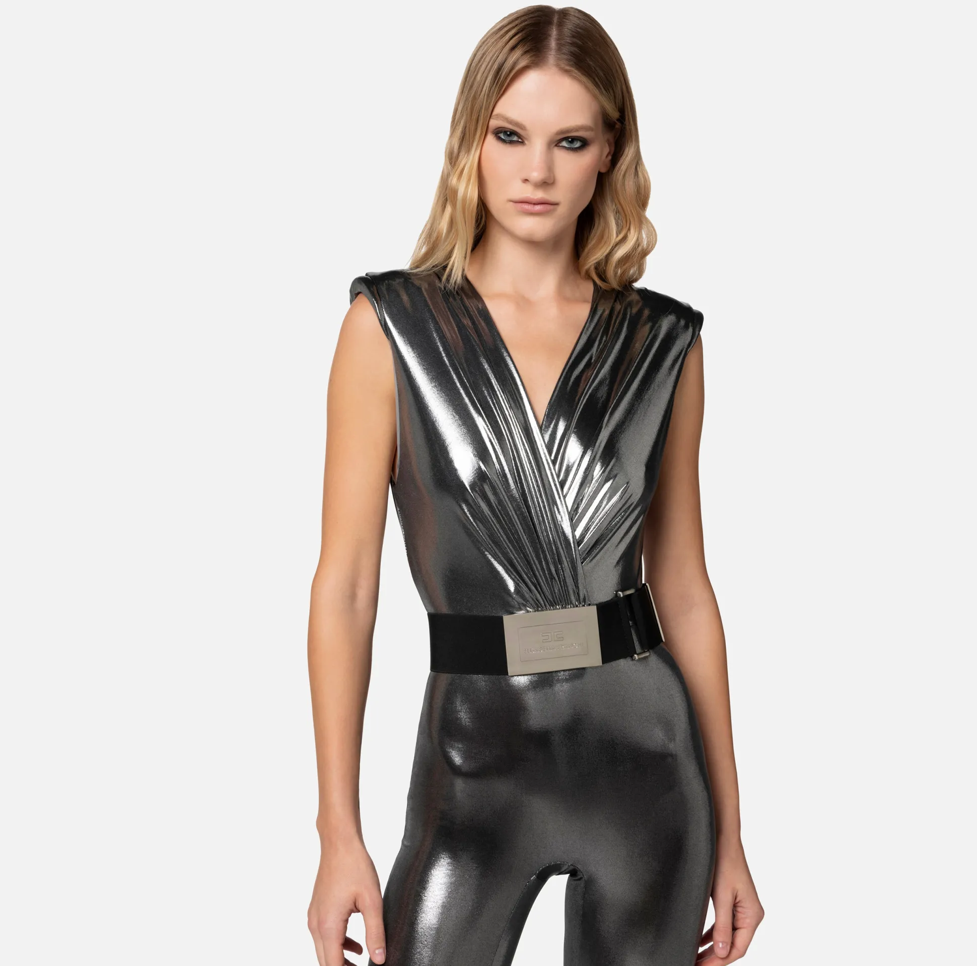 Elisabetta Franchi Tute^Tuta In Jersey Laminato Con Cintura