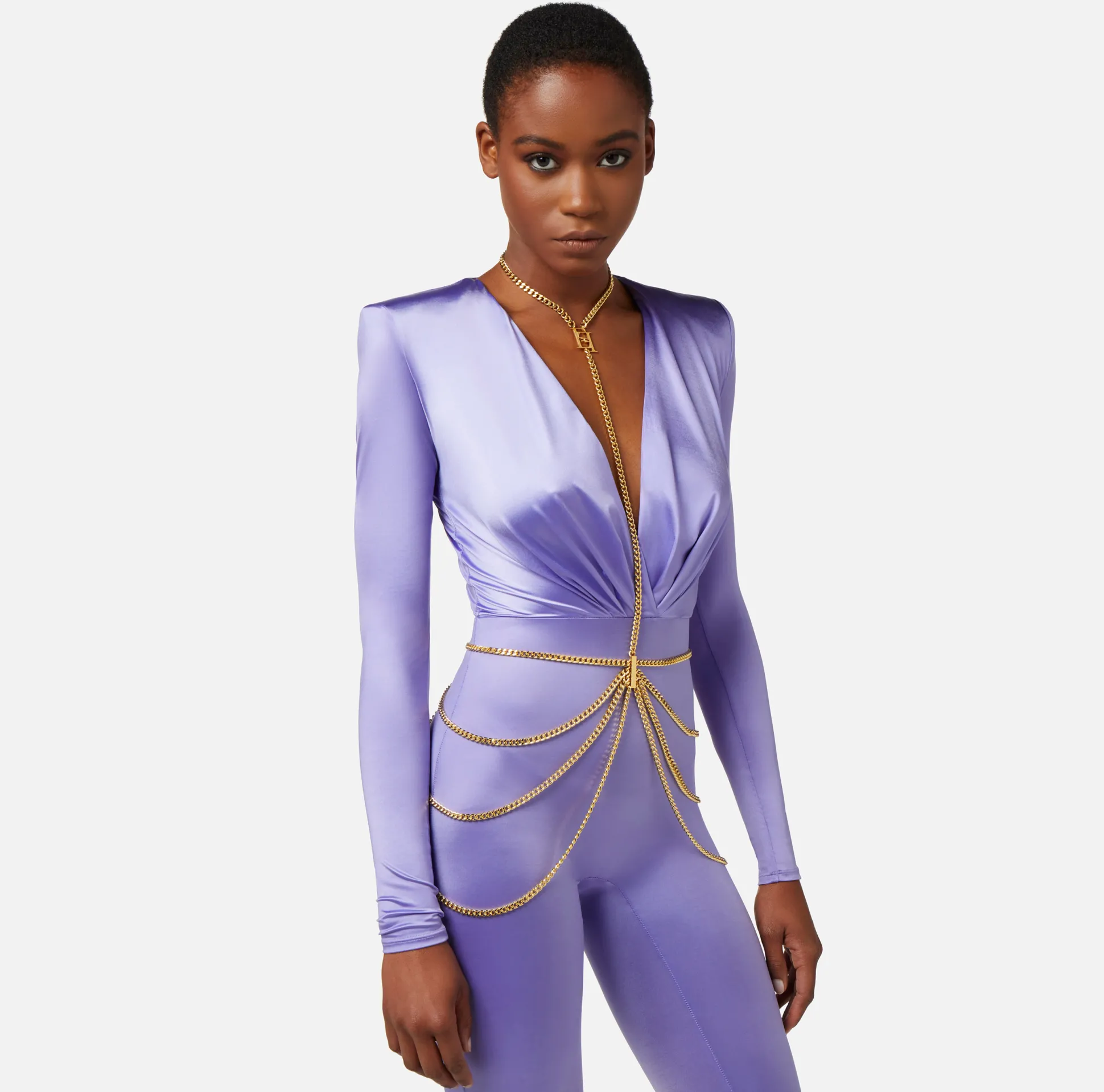 Elisabetta Franchi Tute^Tuta In Lycra Con Body Chain